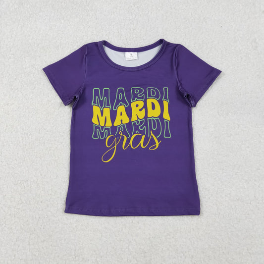 GT1253  Girls Mardi Gras short sleeve purple T-shirt top
