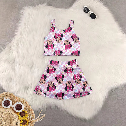 Matching RTS baby girl clothes cartoon sleeveless skirt yoga set