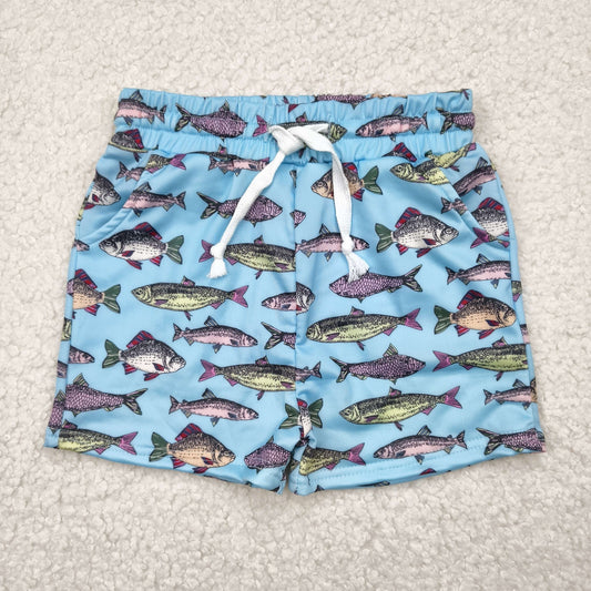 S0542 boys blue fish shorts swimsuit  trunks