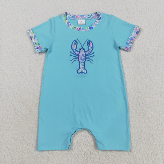 SR3044 Baby boys blue crayfish romper embroidery