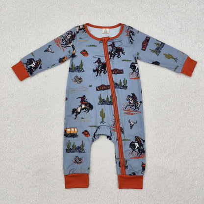 LR1858 Baby boys western zipper bamboo romper