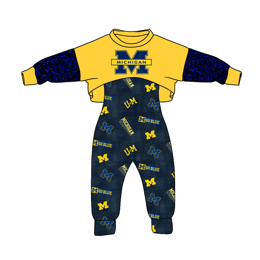 MOQ 3 Custom design Girls Michigan Outfits 2pcs