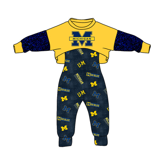 MOQ 3 Custom design Girls Michigan Outfits 2pcs