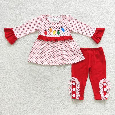 Matching Baby girls boys Christmas Colorful lights red stripe clothing embroidery