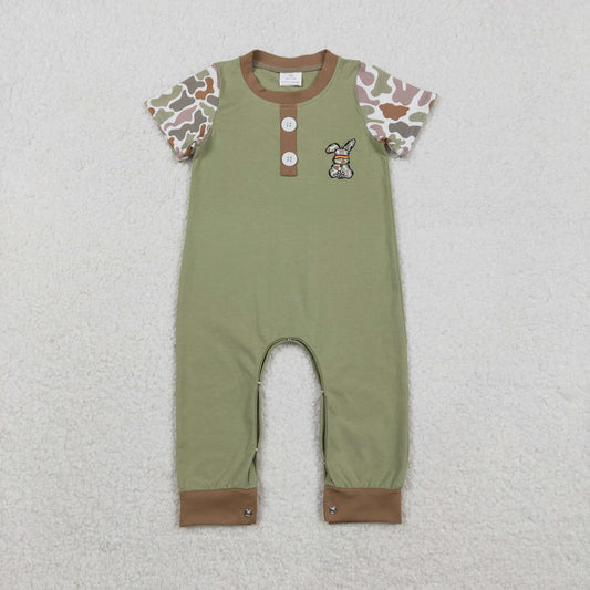 SR3258 baby boys Easter short sleeve bunny camo romper embroidery