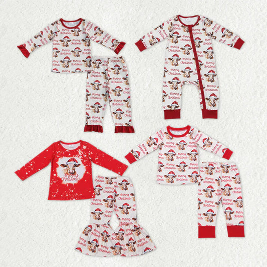 Matching Baby girls boys Christmas cow clothing