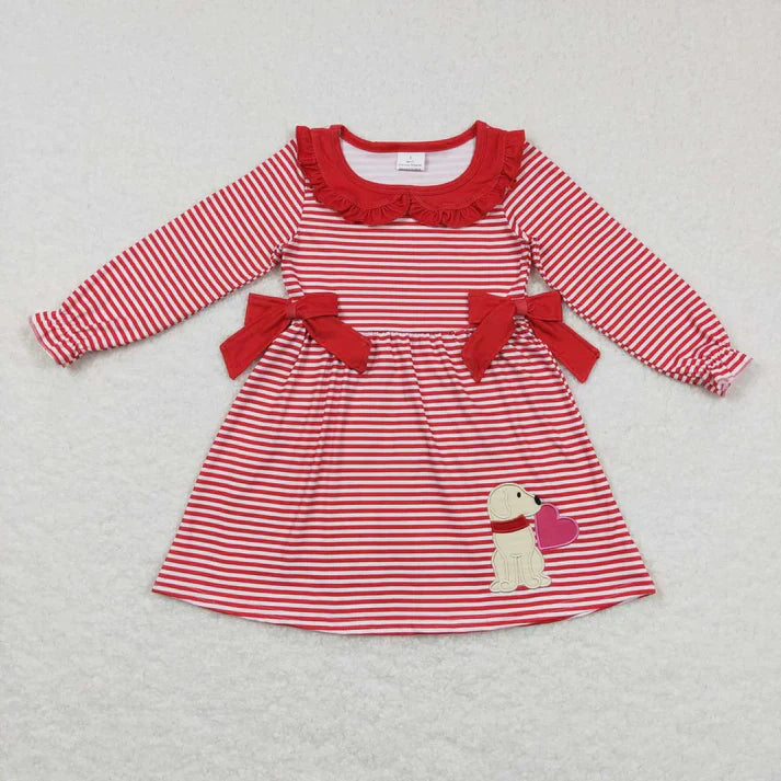 Matching Baby girls valentine red stripe love outfits long sleeves embroidery
