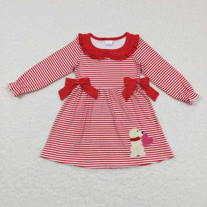 Matching Baby girls valentine red stripe love outfits long sleeves embroidery