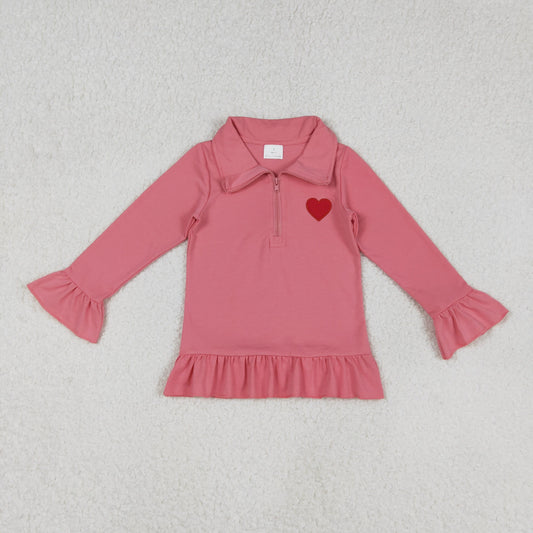 GT1271 baby girls Valentine's love floral zipper pullover top embroidery