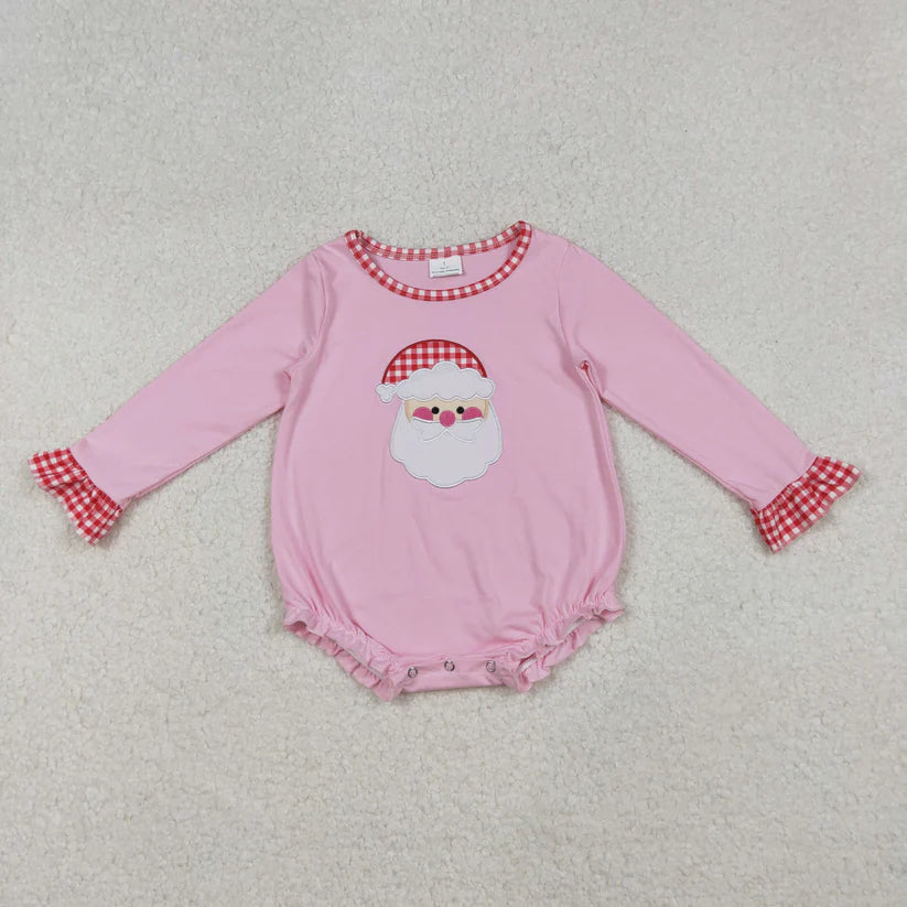 Matching Baby girls Christmas Santa long sleeve romper embroidery
