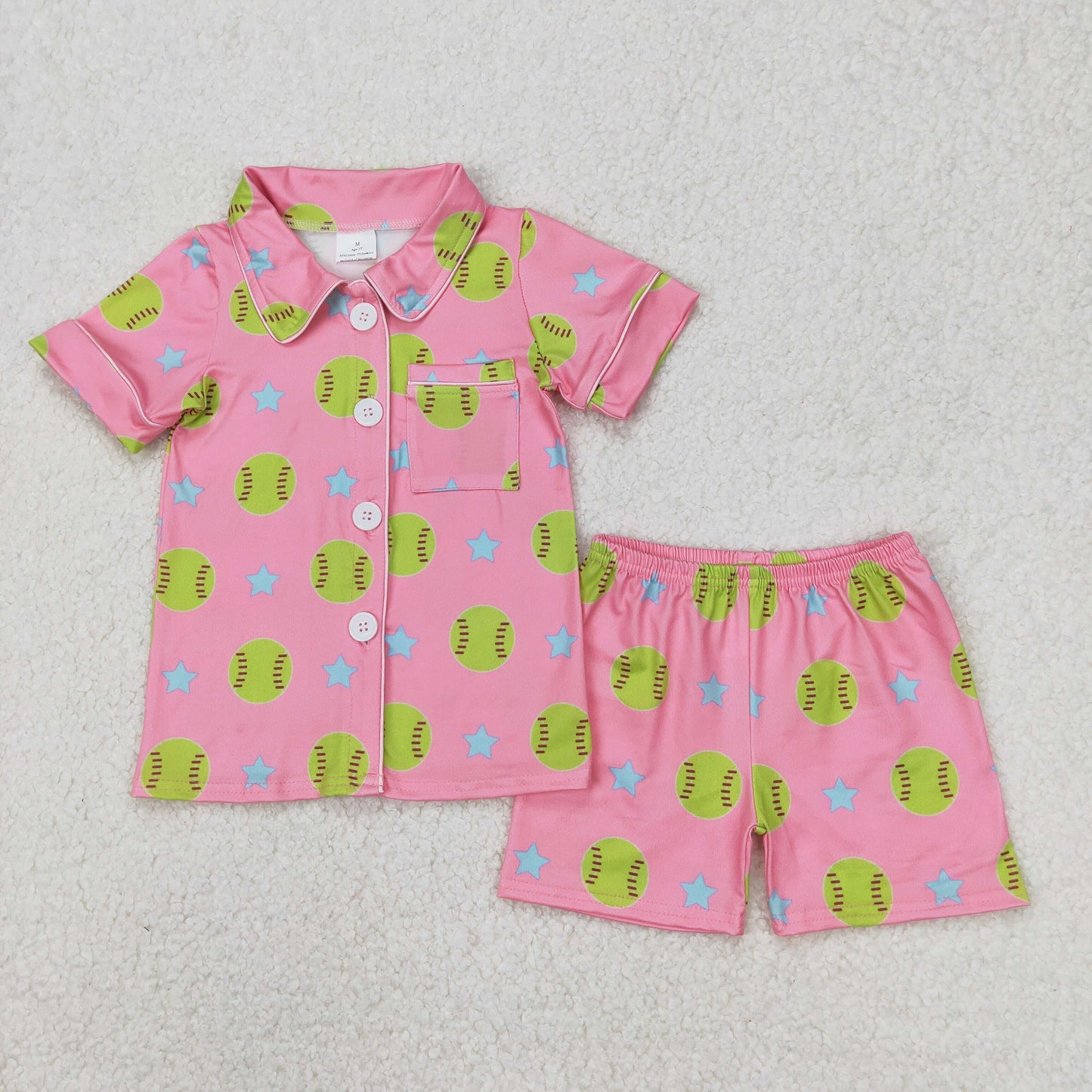 GSSO2203 baby girls short sleeve yellow baseball shorts pajamas