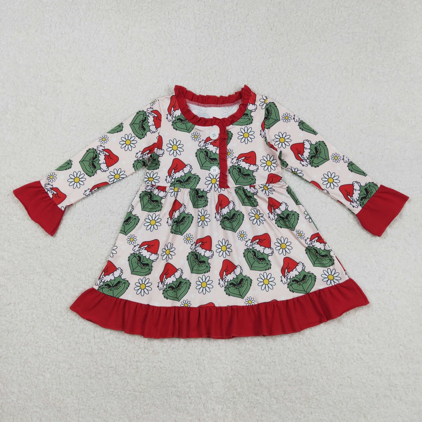 GLD1230 girls Christmas red floral button Dress