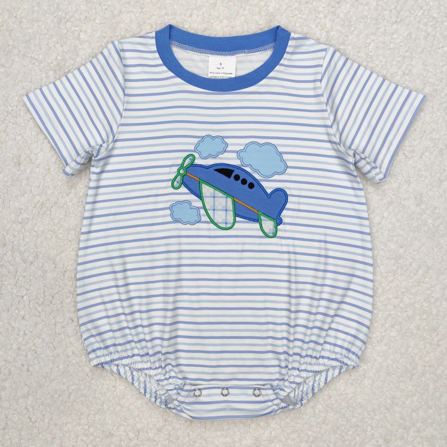 SR2244 Baby boys stripe blue romper embroidery