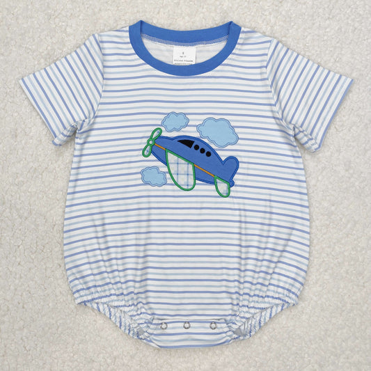 SR2244 Baby boys stripe blue romper embroidery