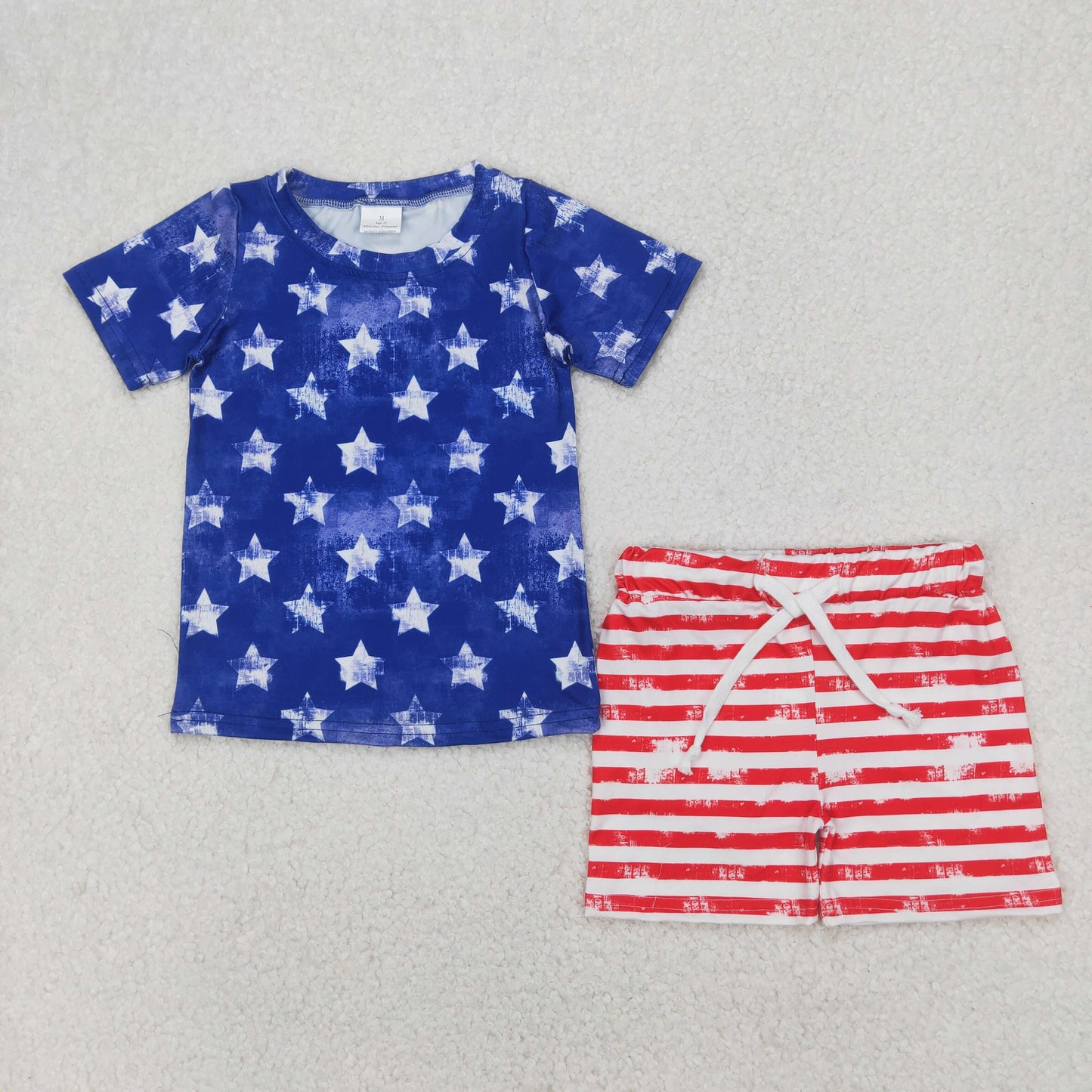 BSSO1405 Boys July Fourth navy star short sleeve red stripe shorts outfits