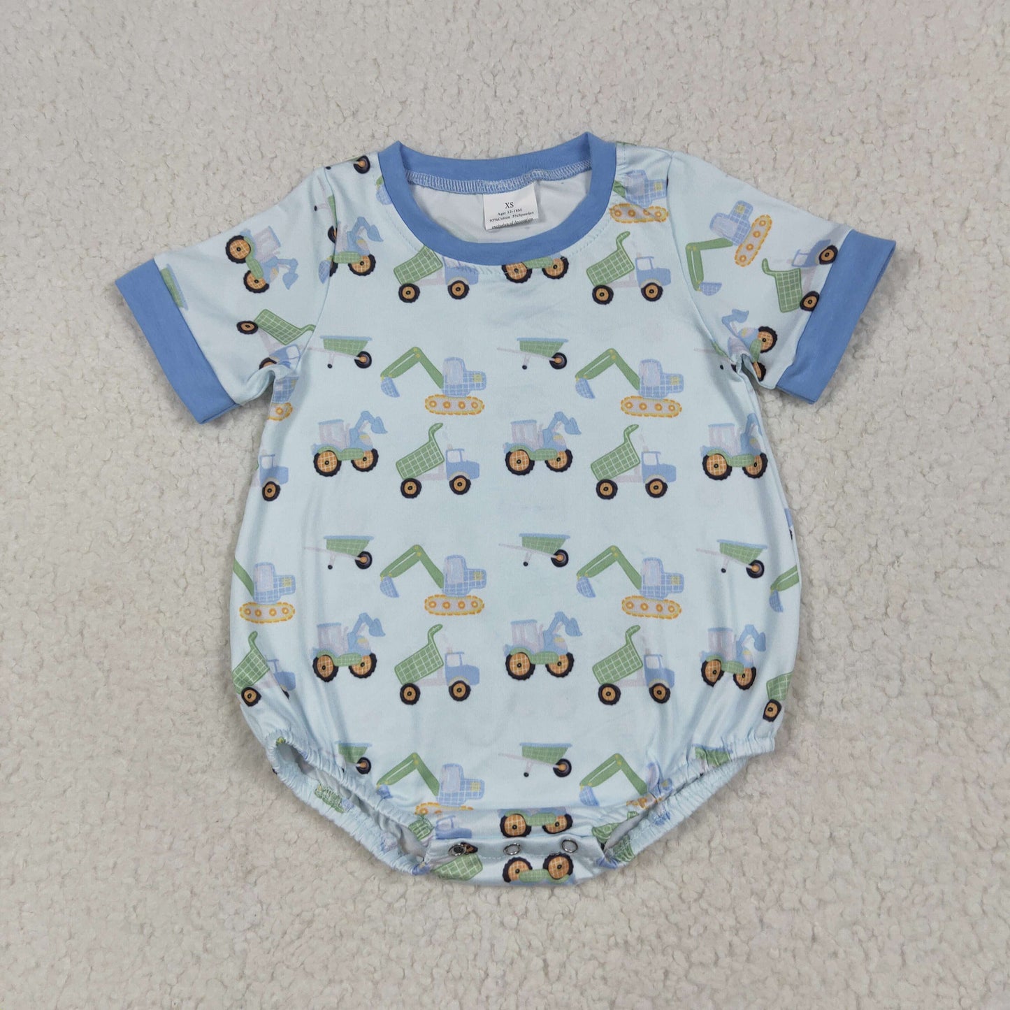 SR3142 baby boys green blue green tractor romper