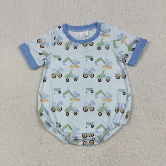 SR3142 baby boys green blue green tractor romper