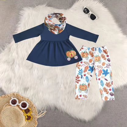 Matching Baby girls boys Halloween pumpkin outfits clothing embroidery