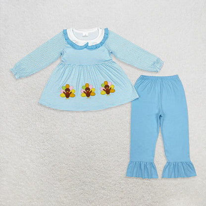 Matching Baby Thanksgiving turkey pink blue clothing embroidery