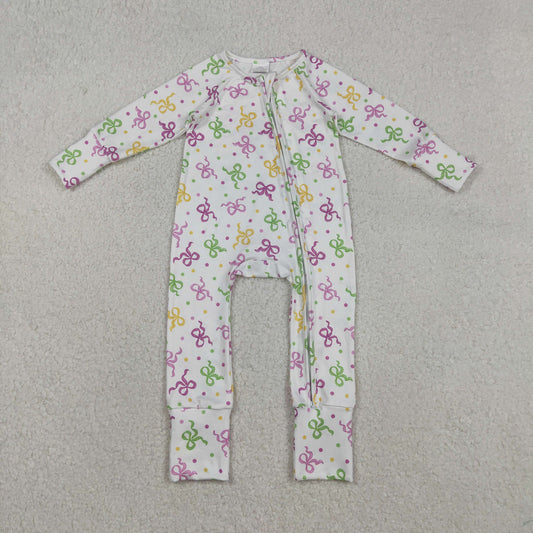LR2735 baby bow long sleeve floral zipper romper
