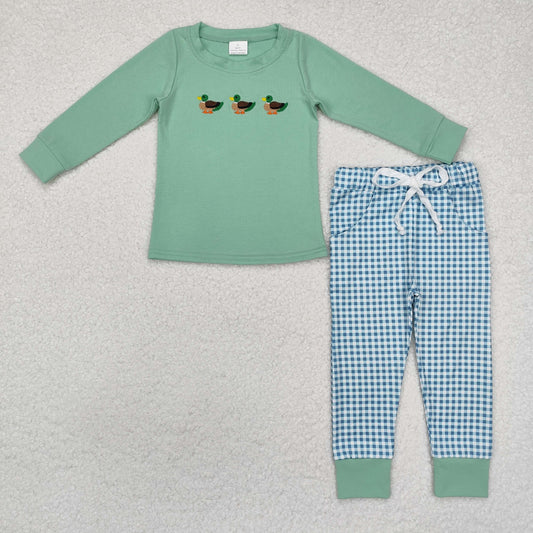 BLP1021 baby Boys green duck outfits embroidery