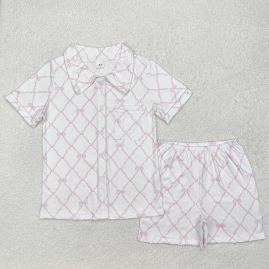 GSSO1708 Adult summer pink plaid shorts pajamas