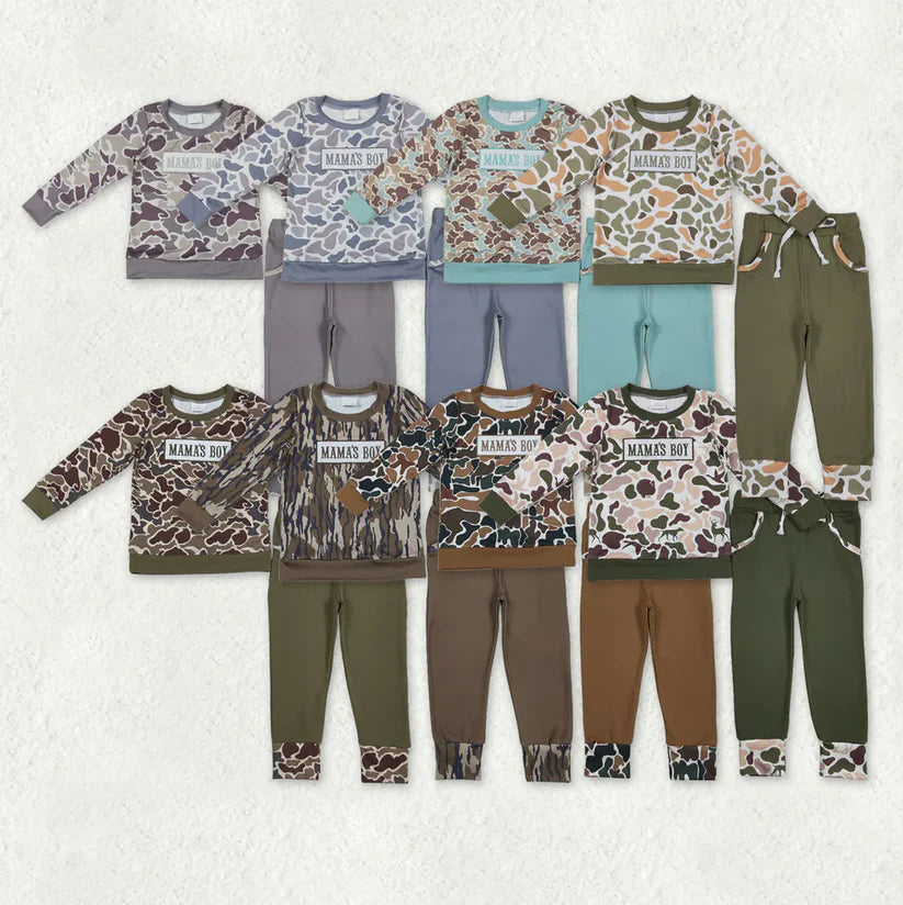 Matching Baby girls mama's boy long sleeves camo outfits embroidery