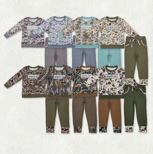 Matching Baby girls mama's boy long sleeves camo outfits embroidery