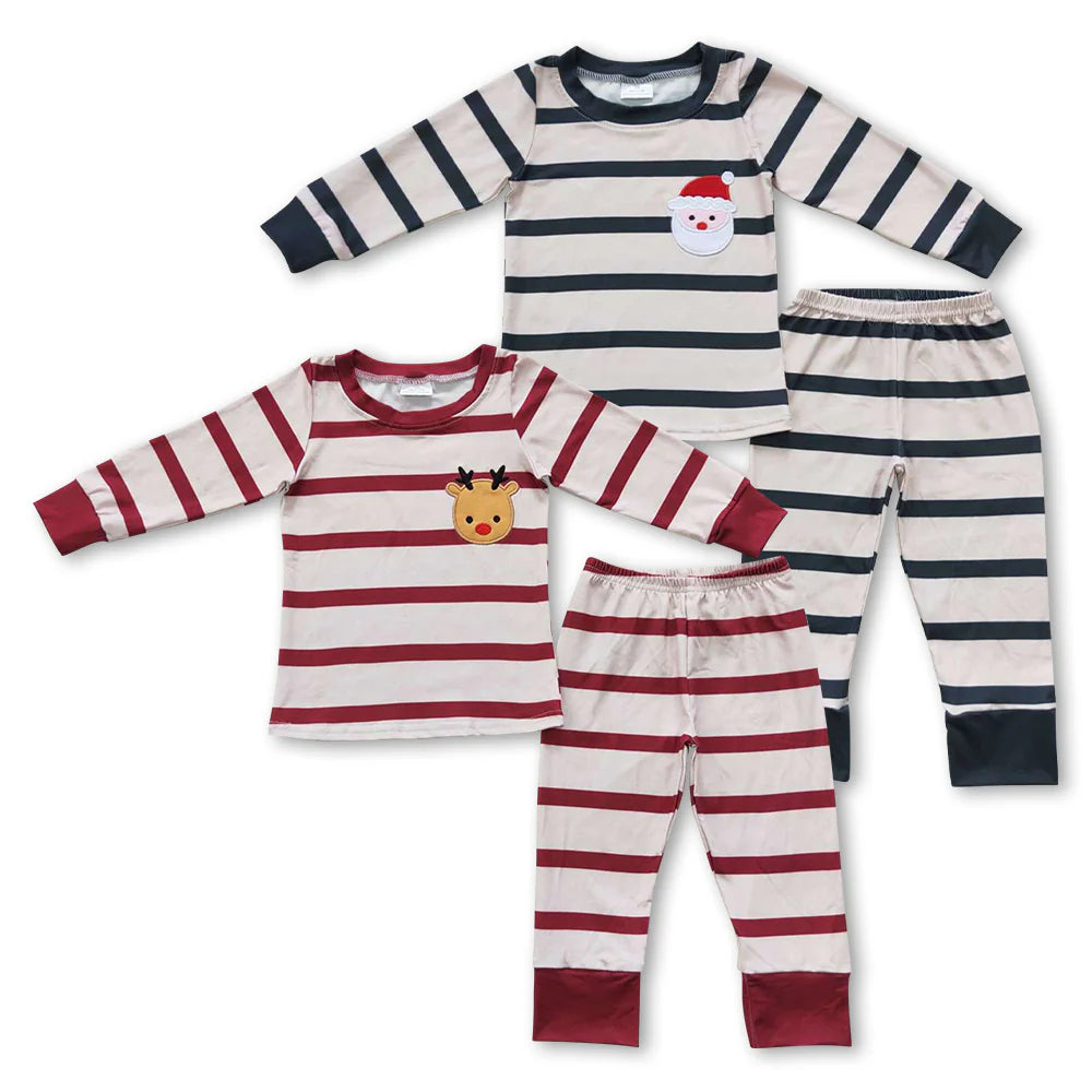 Matching Baby girls boys Christmas stripe pajamas embroidery