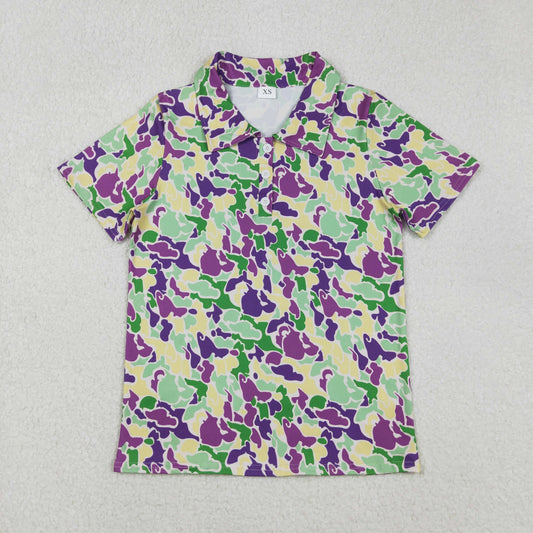 BT1452 Adult men Mardi Gras short sleeve button shirt top