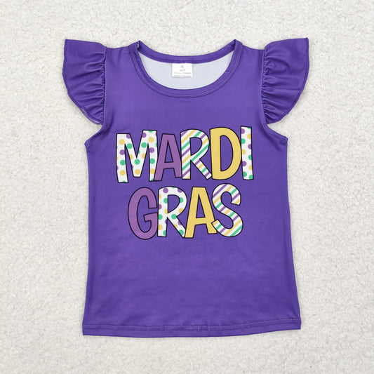 GT0814 Baby Girls purple purple flying sleeveT-Shirt