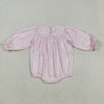 LR2184 Baby girls turkey pink leopard romper smocked
