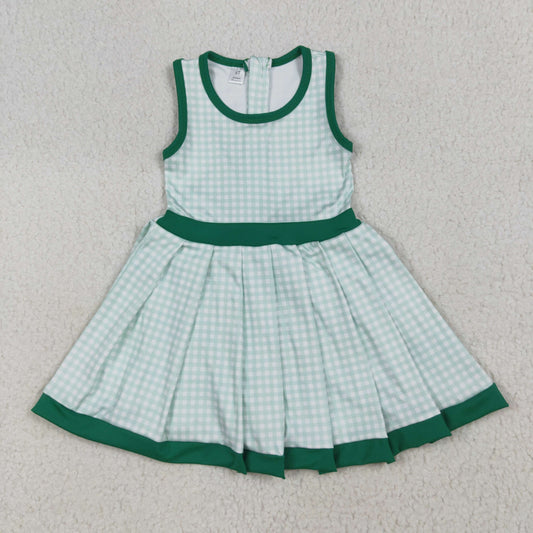 GSD2632 girls sleeveless green checkered Dress yoga