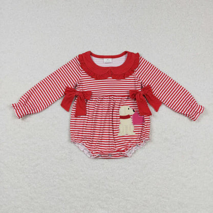 Matching Baby girls valentine red stripe love outfits long sleeves embroidery