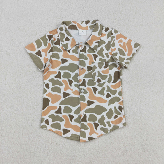 BT1312 baby boys camo button short sleeve shirt top