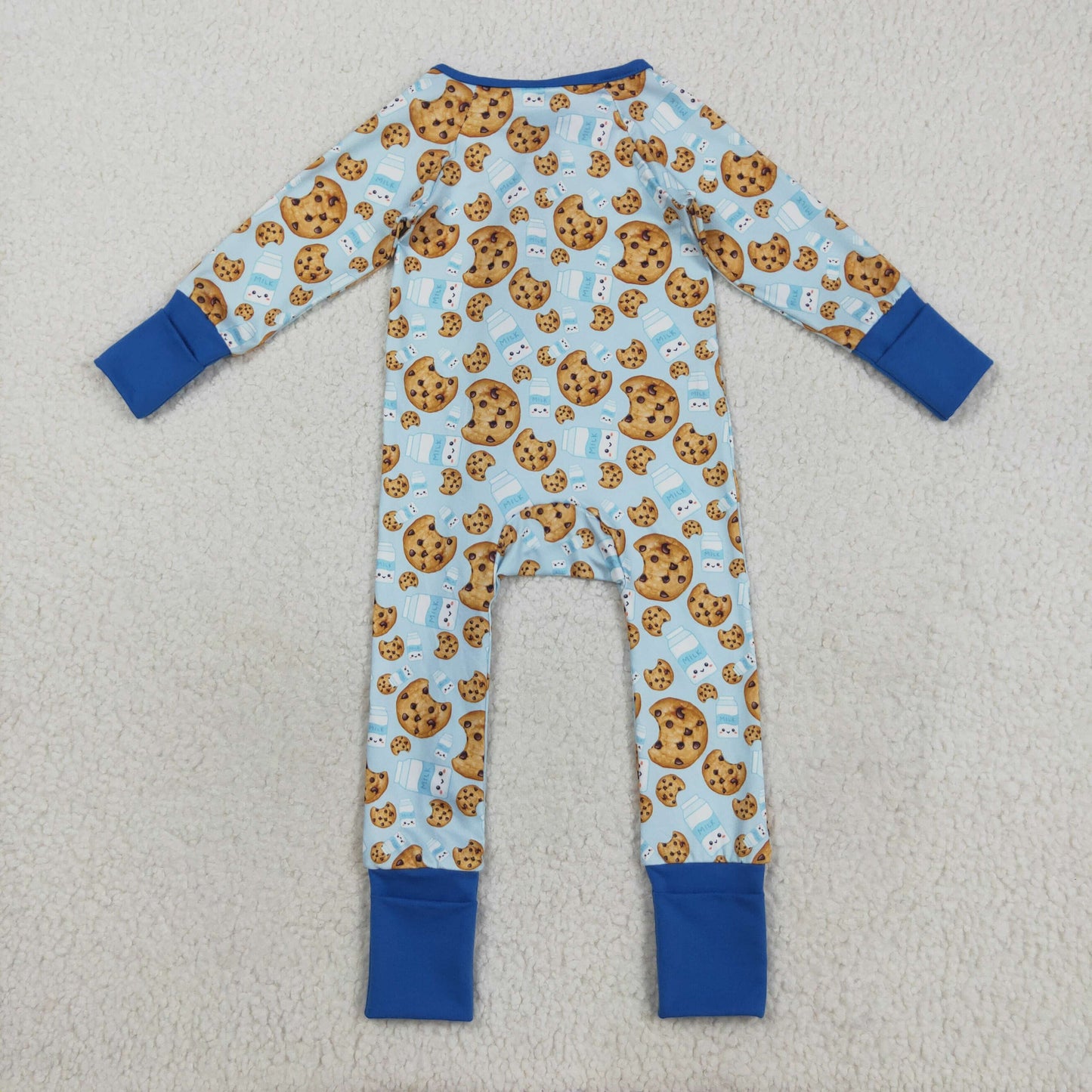 LR2397 baby boys cookie milk zipper blue romper