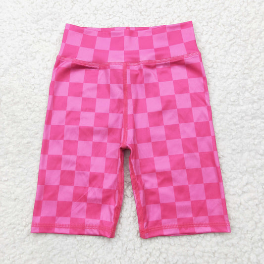 SS0538 baby girls pink rose riding checkered shorts