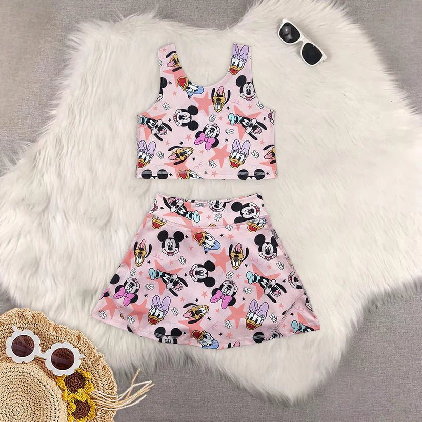 Matching RTS baby girl clothes cartoon sleeveless skirt yoga set