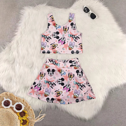 Matching RTS baby girl clothes cartoon sleeveless skirt yoga set