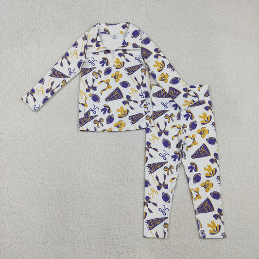 GLP2762  baby girls CHEER purple long sleeves outfits yoga