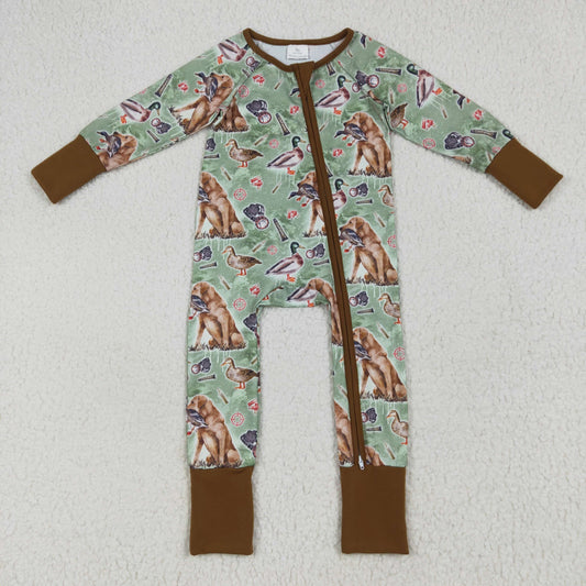 LR2234 baby boys brown green hunting duck zipper romper