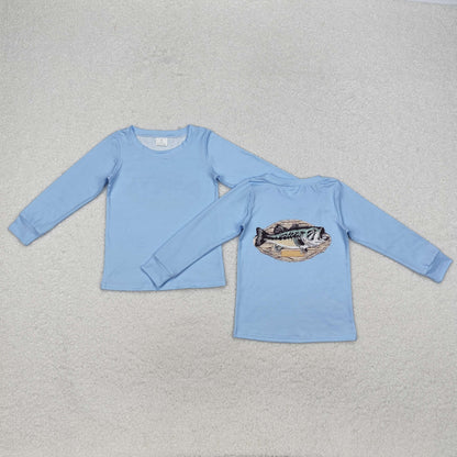 BT0952 Boys blue fish long sleeves Top