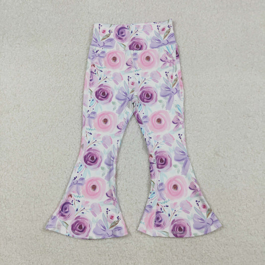 P0774 baby girls purple bow flower long pant yoga