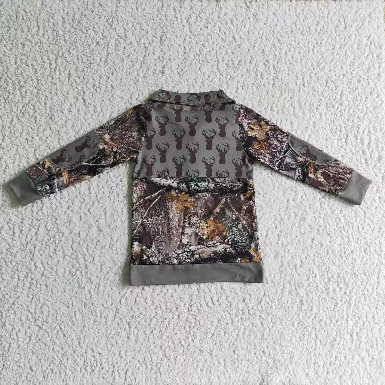BT0094 Boys Camo Army Green Pullover Long Sleeves Zip
