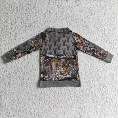 BT0094 Boys Camo Army Green Pullover Long Sleeves Zip
