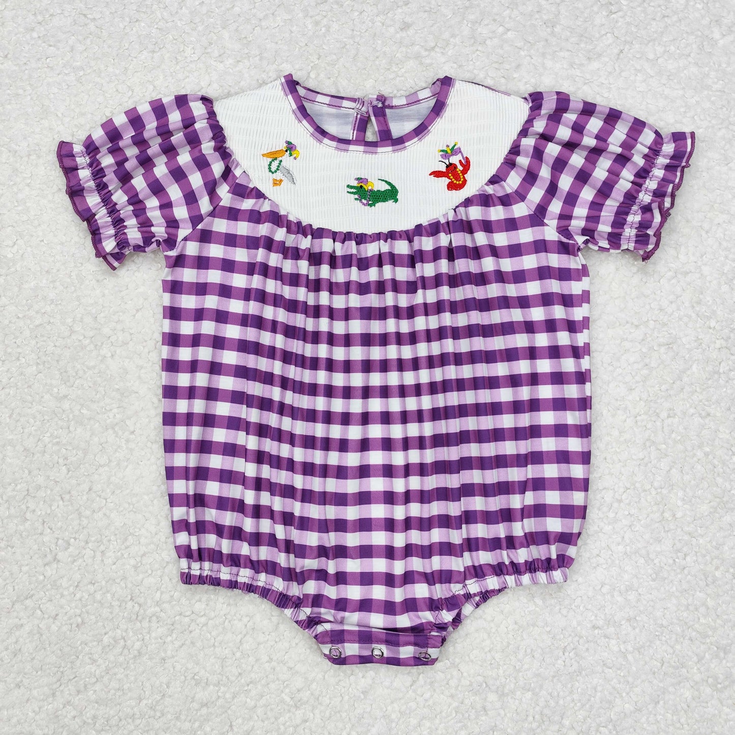 SR2060 Baby girls Mardi Gras romper embroidery