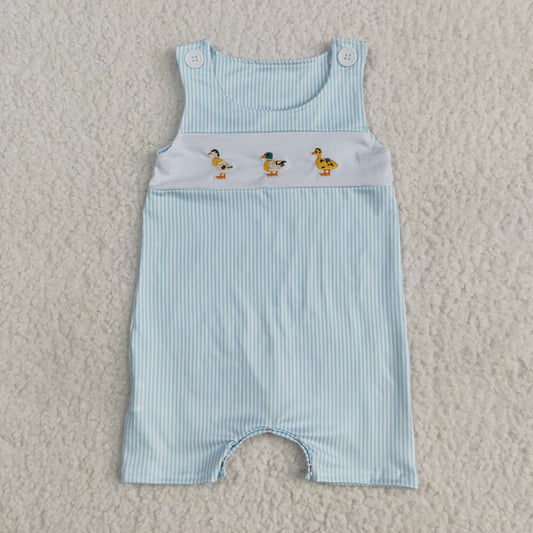 SR2991 Baby boys sleeveless blue checkered duck romper embroidery