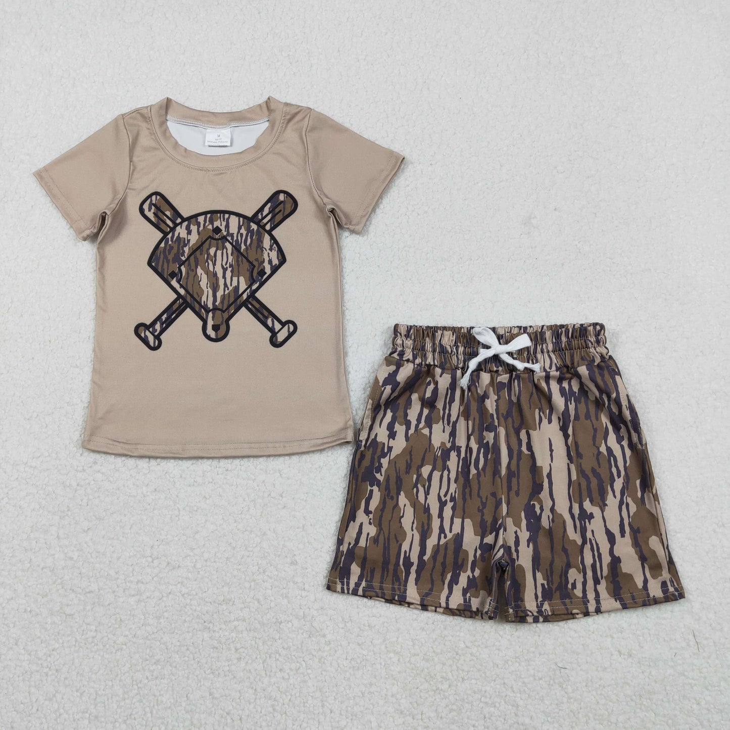 BSSO1587 Boys Baseball short sleeve camo shorts outfits