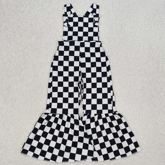 SR2111 girls black white checkered jumpsuit