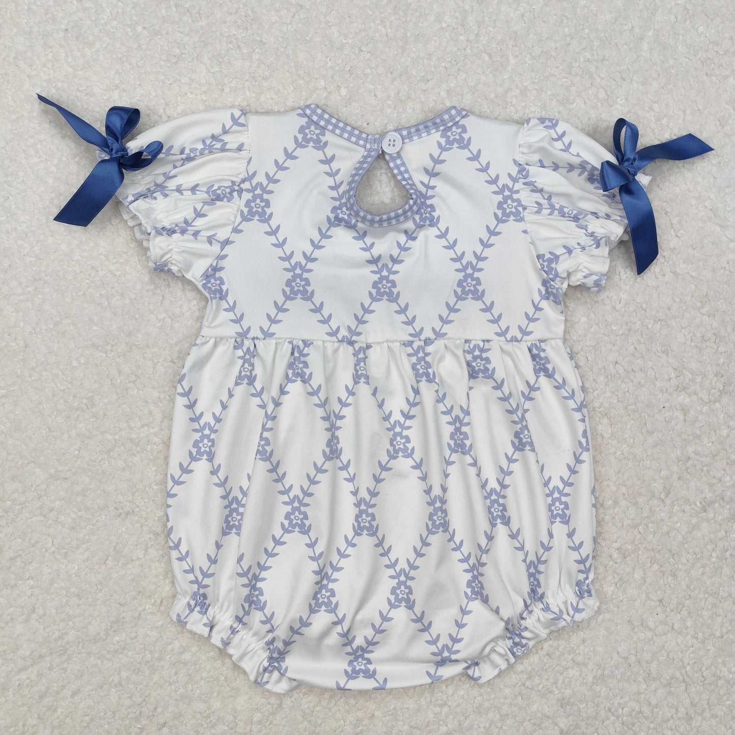 SR2146  Baby white blue cross short sleeve romper embroidery